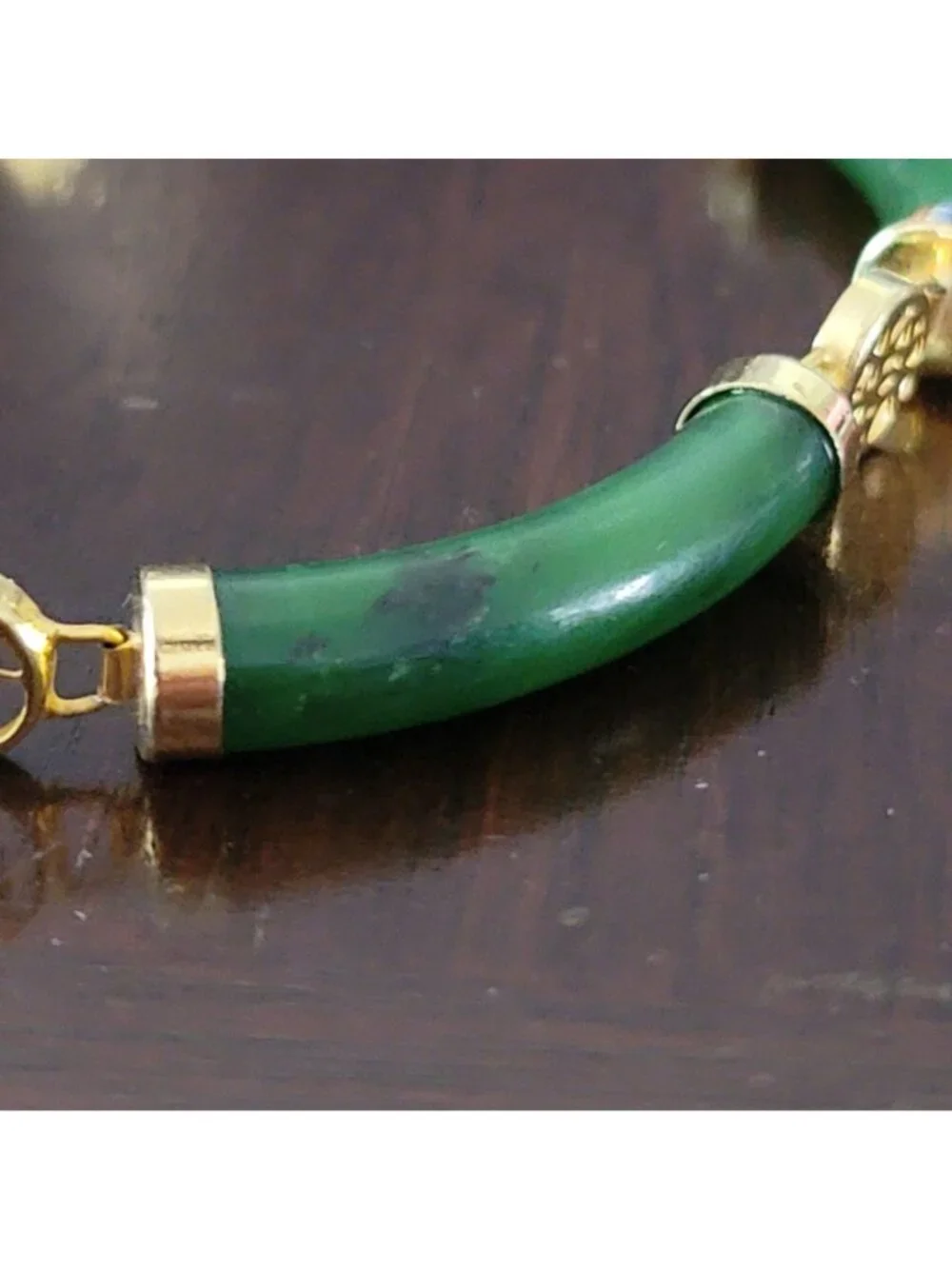 Vintage Chinoiserie Jade and Gold Tone Link Bracelet 8